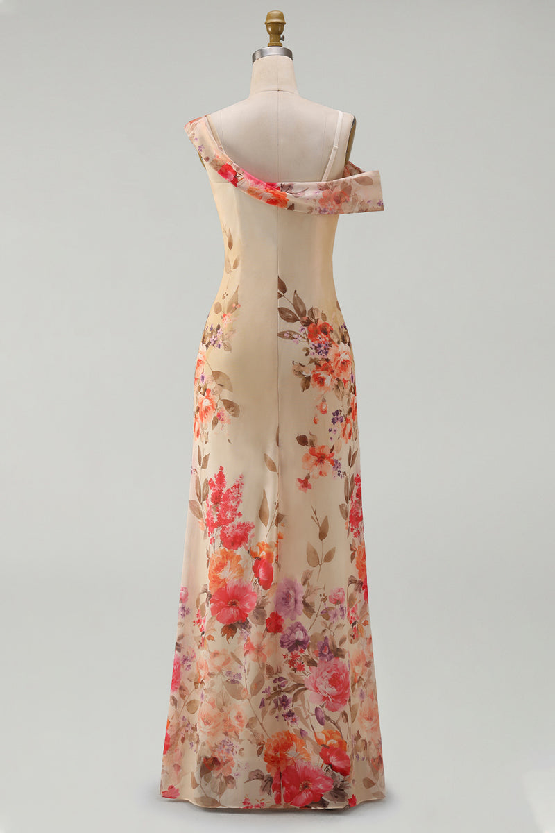 Laden Sie das Bild in den Galerie-Viewer, Schwarzes, asymmetrisches Tüll-Muster Maxi-Blumenkleid