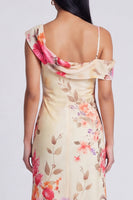 Laden Sie das Bild in den Galerie-Viewer, Schwarzes, asymmetrisches Tüll-Muster Maxi-Blumenkleid