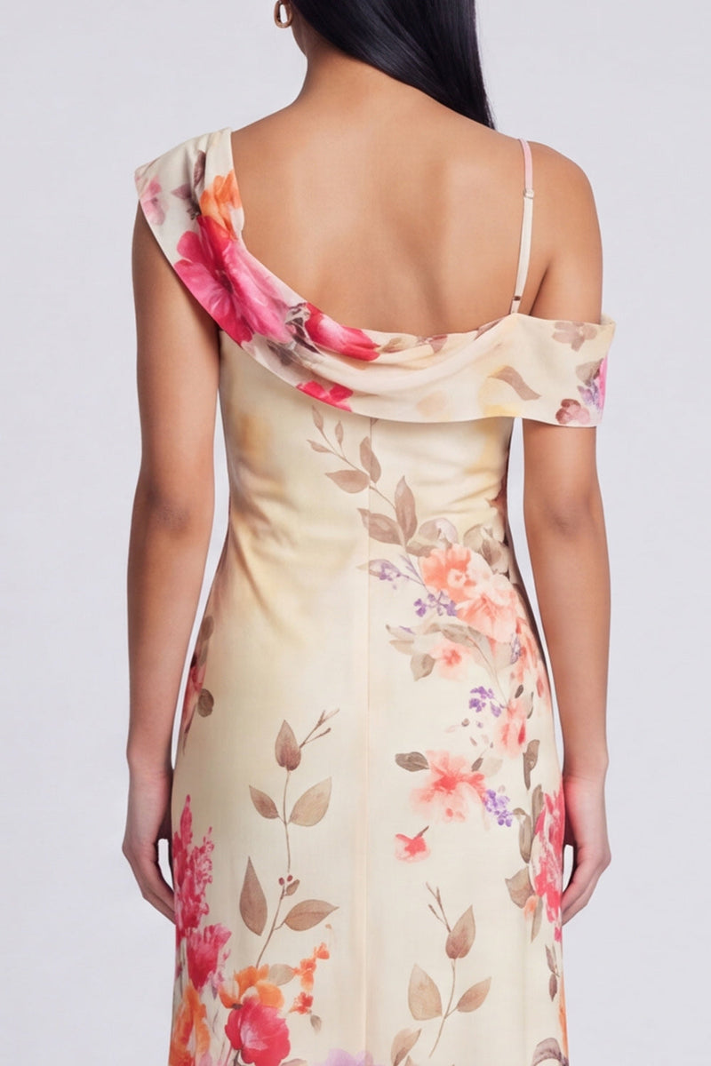 Laden Sie das Bild in den Galerie-Viewer, Schwarzes, asymmetrisches Tüll-Muster Maxi-Blumenkleid