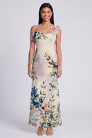 Laden Sie das Bild in den Galerie-Viewer, Schwarzes, asymmetrisches Tüll-Muster Maxi-Blumenkleid