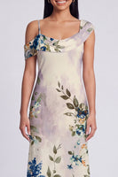 Laden Sie das Bild in den Galerie-Viewer, Schwarzes, asymmetrisches Tüll-Muster Maxi-Blumenkleid