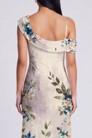 Laden Sie das Bild in den Galerie-Viewer, Schwarzes, asymmetrisches Tüll-Muster Maxi-Blumenkleid