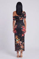 Laden Sie das Bild in den Galerie-Viewer, Schwarzes Tüll-Bodycon-Muster mit Blumen-Maxikleid