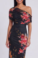 Laden Sie das Bild in den Galerie-Viewer, Schwarzes Tüll-Bodycon-Muster mit Blumen-Maxikleid