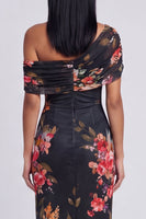 Laden Sie das Bild in den Galerie-Viewer, Schwarzes Tüll-Bodycon-Muster mit Blumen-Maxikleid