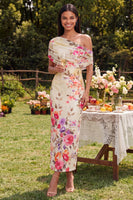 Laden Sie das Bild in den Galerie-Viewer, Schwarzes Tüll-Bodycon-Muster mit Blumen-Maxikleid