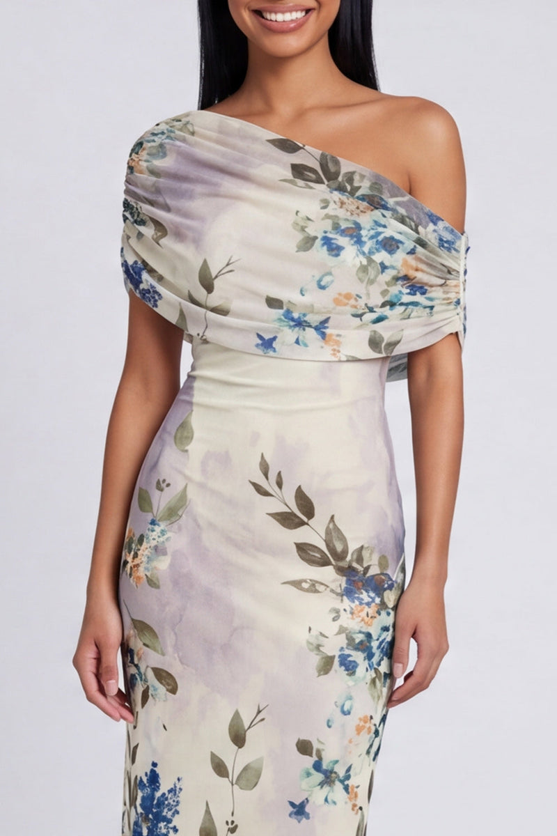 Laden Sie das Bild in den Galerie-Viewer, Schwarzes Tüll-Bodycon-Muster mit Blumen-Maxikleid