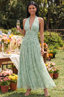 Laden Sie das Bild in den Galerie-Viewer, Halter Dusty Sage Floral A-Line Maxi-Kleid