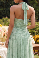 Laden Sie das Bild in den Galerie-Viewer, Halter Dusty Sage Floral A-Line Maxi-Kleid