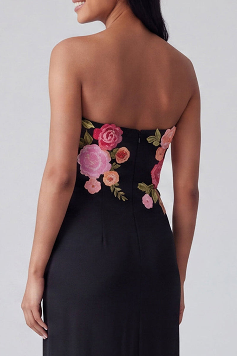 Laden Sie das Bild in den Galerie-Viewer, Hellgelbes, trägerloses Scheiden, langes Blumenkleid