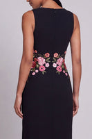 Laden Sie das Bild in den Galerie-Viewer, Schwarzes Rundhals-Floral-Lange Festkleid