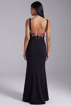 Schwarzes Meerjungfrauen-Quadrathals langes festliches Kleid