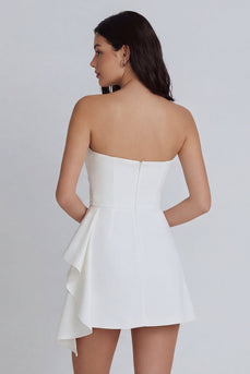 Elfenbein Trägerloses Bodycon Gerafftes Minikleid mit Rüschen