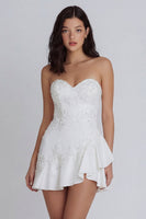 Laden Sie das Bild in den Galerie-Viewer, Elfenbein Herzausschnitt A-Linie Minikleid mit Perlen und Rüschen