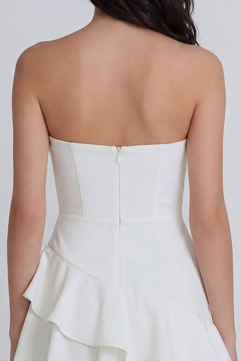 Laden Sie das Bild in den Galerie-Viewer, Herzausschnitt A-Linie Gerafftes Kurzes Standesamtkleid mit Rüschen