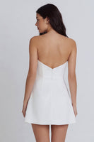 Laden Sie das Bild in den Galerie-Viewer, Trägerloses Bodycon Gerafftes Elfenbein Minikleid mit Schlitz