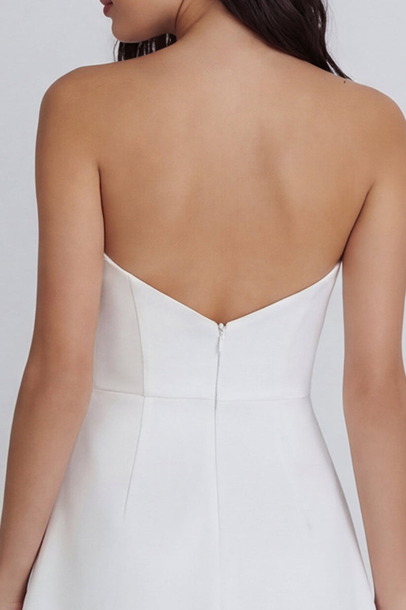 Laden Sie das Bild in den Galerie-Viewer, Trägerloses Bodycon Gerafftes Elfenbein Minikleid mit Schlitz