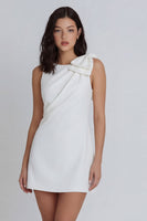 Laden Sie das Bild in den Galerie-Viewer, Elfenbein Bodycon Rundhals Minikleid mit Schleife
