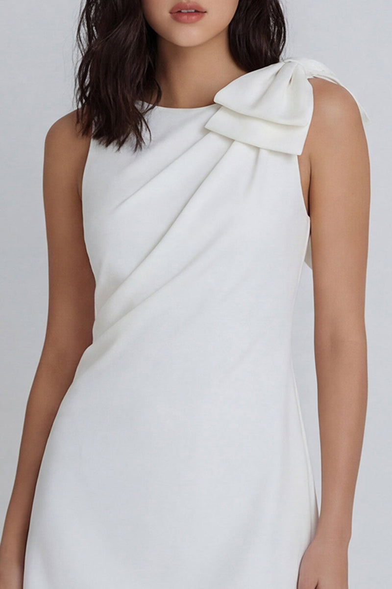 Laden Sie das Bild in den Galerie-Viewer, Elfenbein Bodycon Rundhals Minikleid mit Schleife