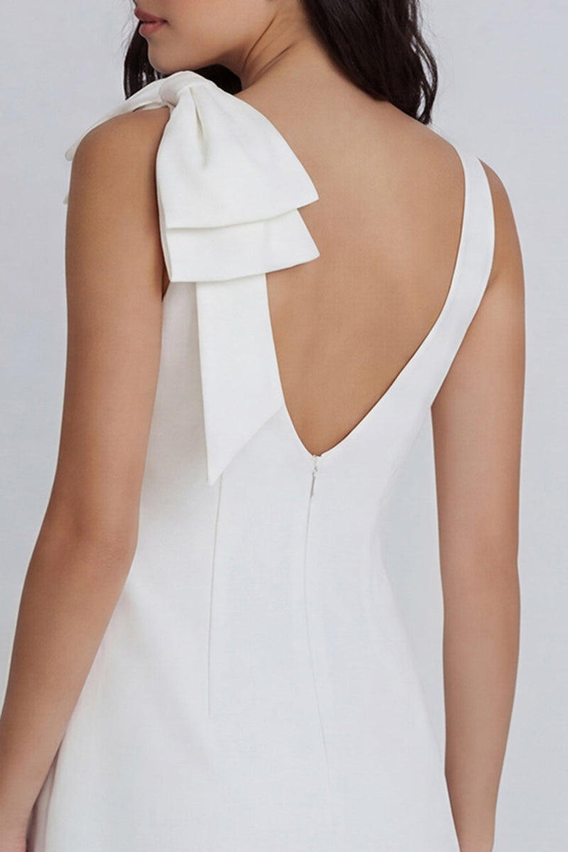 Laden Sie das Bild in den Galerie-Viewer, Elfenbein Bodycon Rundhals Minikleid mit Schleife