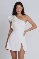 Laden Sie das Bild in den Galerie-Viewer, Elfenbein A-Linie Minikleid mit Rüschen