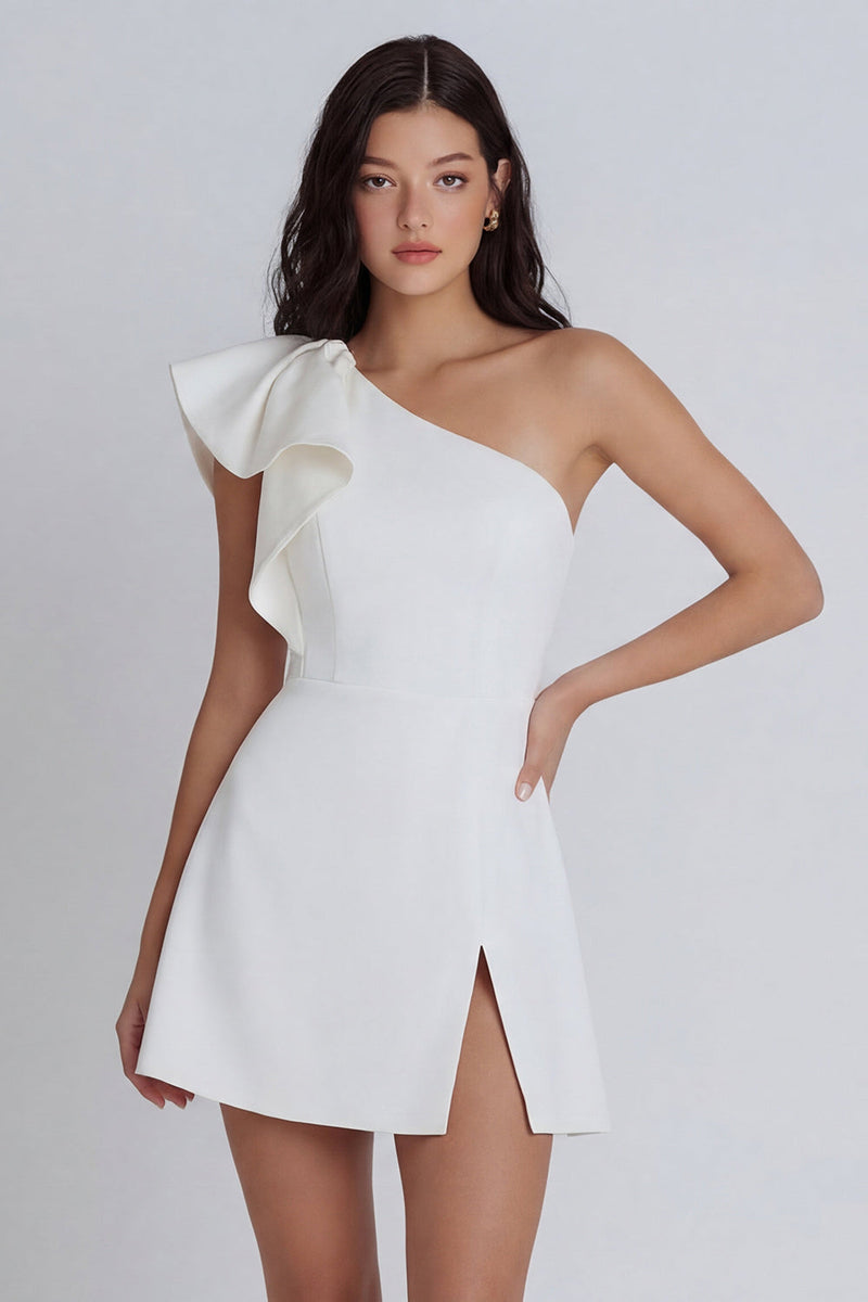 Laden Sie das Bild in den Galerie-Viewer, Elfenbein A-Linie Minikleid mit Rüschen