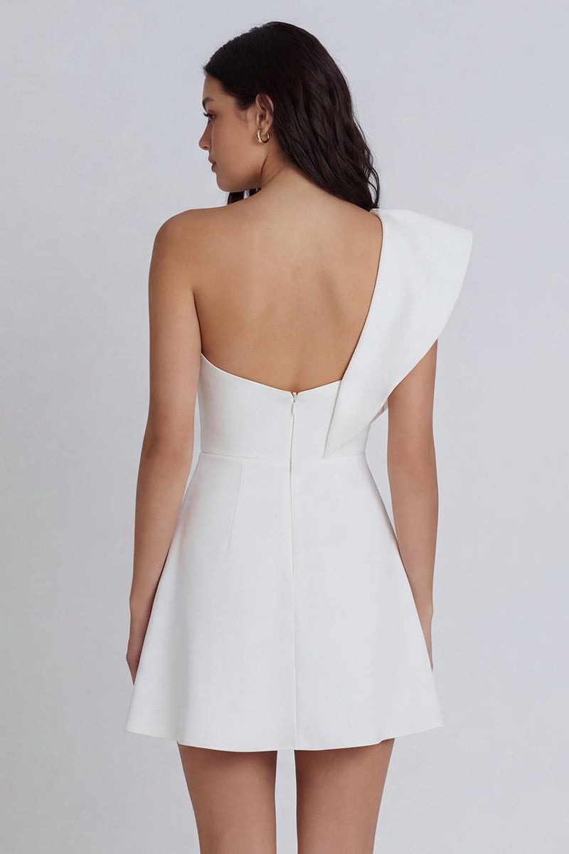 Laden Sie das Bild in den Galerie-Viewer, Elfenbein A-Linie Minikleid mit Rüschen