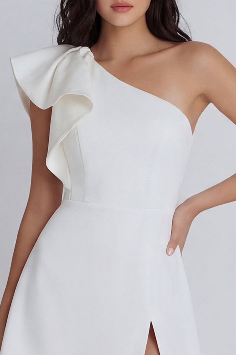 Laden Sie das Bild in den Galerie-Viewer, Elfenbein A-Linie Minikleid mit Rüschen