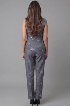 Dunkelgraue, einknopfige Pailletten-Ärmellose zweiteilige Arbeitsanzüge