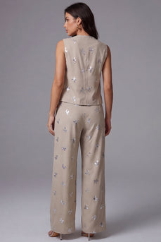 Glitzernde Khaki-einreihige zweiteilige Arbeitsanzüge