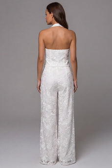 Zweiteilige Arbeitsanzüge aus elfenbeinfarbener Halterspitze