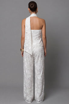 zweiteilige Arbeitsanzüge mit Elfenbeinspitzenspitze und Halsschal