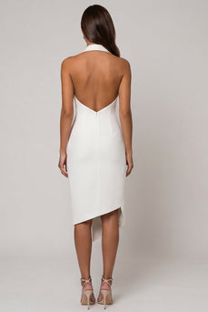 Weißes Revers Doppelreihige Asymmetrische Arbeitskleid