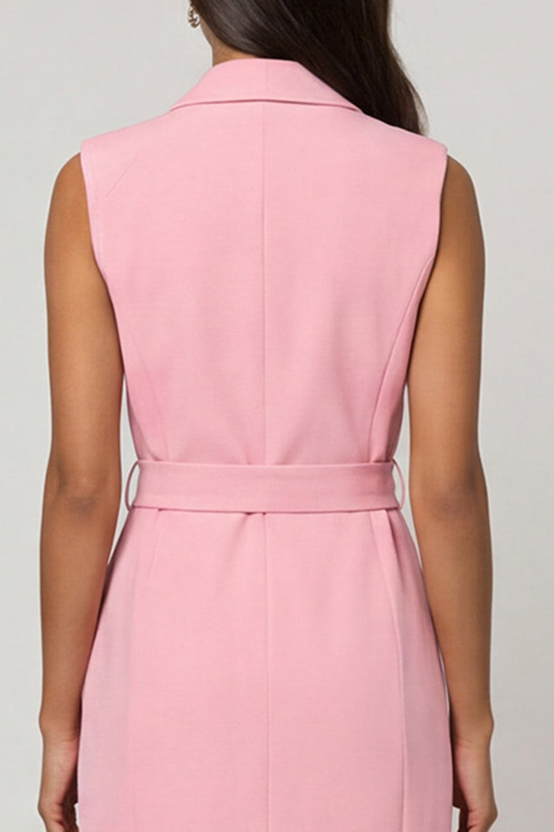Laden Sie das Bild in den Galerie-Viewer, Rosa Schal-Revers-Scheider Midi-Arbeitskleid mit Gürtel
