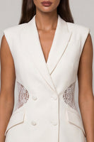 Laden Sie das Bild in den Galerie-Viewer, Weißes Revers Bouble-breasted Lace Sheath Kurzes Arbeitskleid