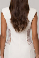 Laden Sie das Bild in den Galerie-Viewer, Weißes Revers Bouble-breasted Lace Sheath Kurzes Arbeitskleid