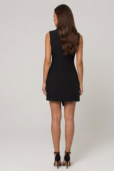 Schwarzes Revers Doppelreihige Kürzel-Arbeitskleid