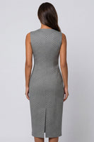 Laden Sie das Bild in den Galerie-Viewer, Graues V-Ausschnitt Doppelreih-Scheiden-Polka-Dot Midi-Kleid mit Schlitz