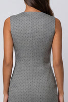 Laden Sie das Bild in den Galerie-Viewer, Graues V-Ausschnitt Doppelreih-Scheiden-Polka-Dot Midi-Kleid mit Schlitz