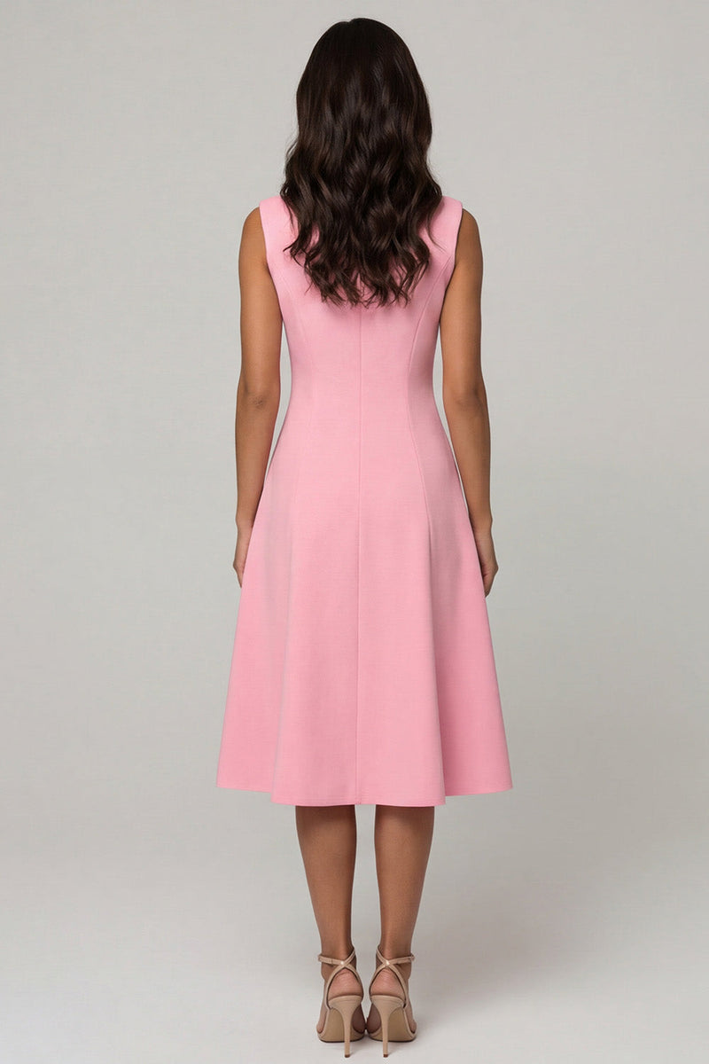 Laden Sie das Bild in den Galerie-Viewer, Rosa Schal-Revers Doppelreih-A-Linie Midi-Arbeitskleid