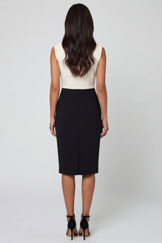 Schwarz-Weiß Schal-Revers-Scheide Midi-Arbeitskleid