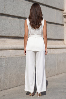 Weißer Schal Revers zweiteilige Damenanzüge mit Gürtel