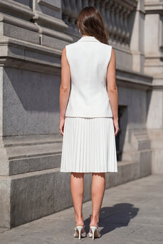 Weißes Schal-Revers Plissiertes zweiteiliges A-Line-Arbeitskleid