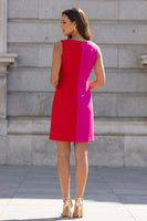 Laden Sie das Bild in den Galerie-Viewer, Fuchsia und rotes ärmelloses Mini-Arbeitskleid mit Bodycon