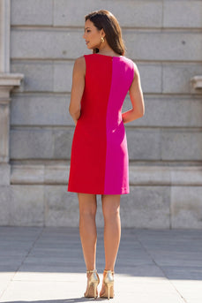 Fuchsia und rotes ärmelloses Mini-Arbeitskleid mit Bodycon