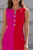 Laden Sie das Bild in den Galerie-Viewer, Fuchsia und rotes ärmelloses Mini-Arbeitskleid mit Bodycon