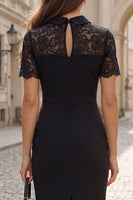 Laden Sie das Bild in den Galerie-Viewer, Schwarzes kurzärmeliges Lace-Mini-Arbeitskleid mit Sheath