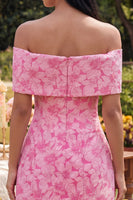 Laden Sie das Bild in den Galerie-Viewer, Off-the-shoulder blaues Jacquard A-Line Mini-Homecoming-Kleid mit Schleife