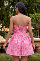 Laden Sie das Bild in den Galerie-Viewer, A-Linie blaues Jacquard-Mini-Homecoming-Kleid mit Schleife