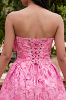 Laden Sie das Bild in den Galerie-Viewer, A-Linie blaues Jacquard-Mini-Homecoming-Kleid mit Schleife